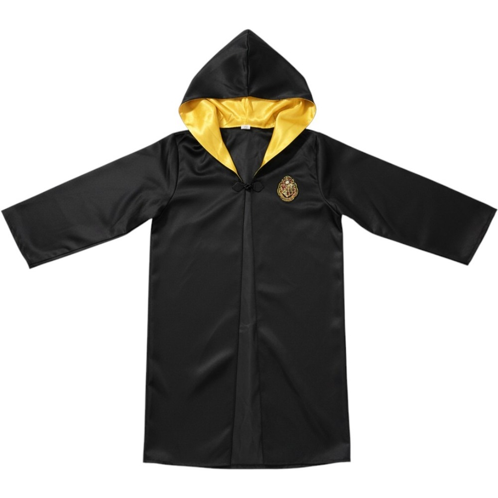 Harry Potter Hogwarts Hufflepuff Robe Youth Large Black Gold Satin Hooded Cloak